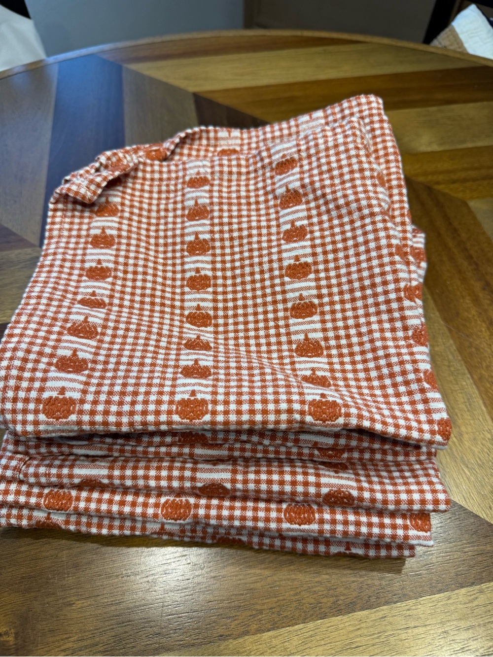 Orange Gingham Pumpkin Embroidered Napkins set of 8 unbranded